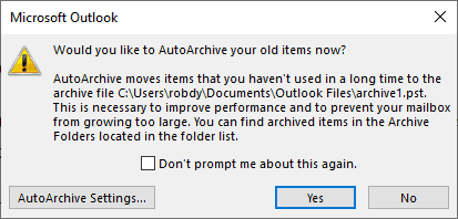 AutoArchive confirmation prompt